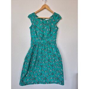 Emily and Fin Beach Chair Print Cotton Fit Flare Dress Size Large Retro Pin Up